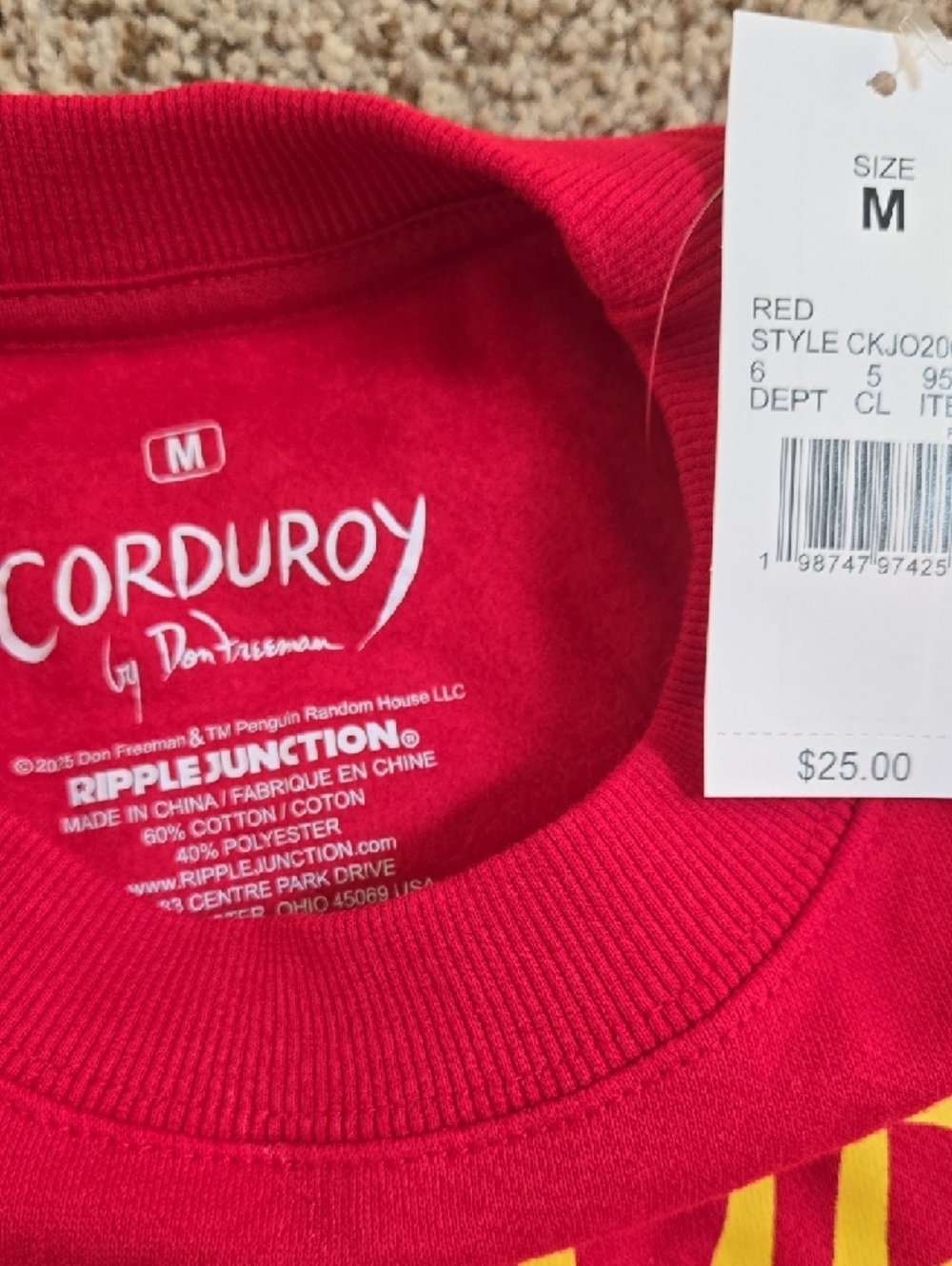 Ripple Junction Red Corduroy Graphic Crewneck Sweatshirt - Picture 3 of 4